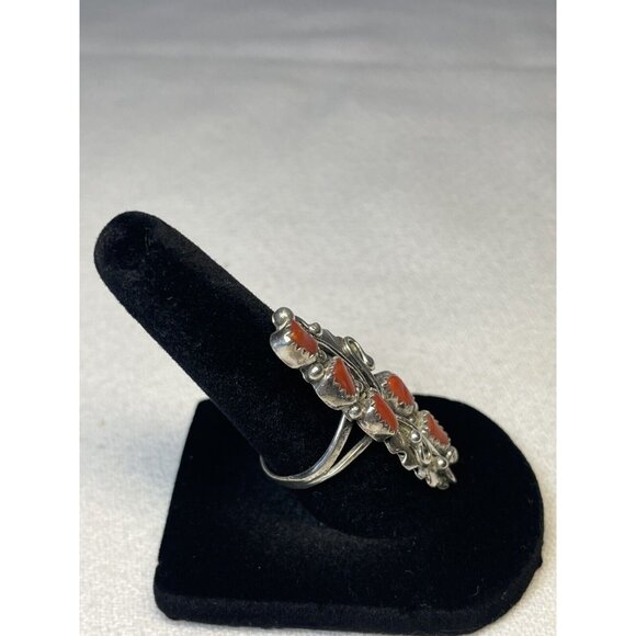 Vtg Navajo 925 Sterling Silver Natural Branch Coral Native American Ring Sz 6.5 - Picture 3 of 6
